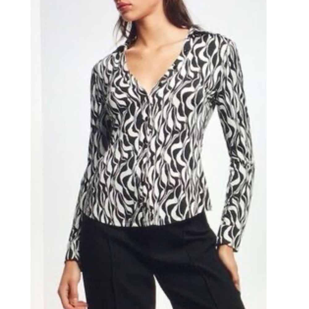 Zara Womens XS Black White Abstract Y2K 70's 90's inspired business casual